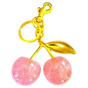 Blush Pink Glitter Fashion Large Cherries Purse Charm Keychain Goldtone